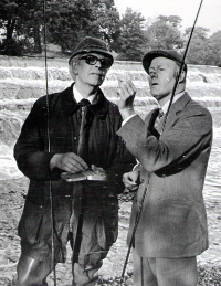Jim Bruce and Ken Walker prepare for a day's fishing in North Yorkshire.  Photo taken by Arthur Oglesby.