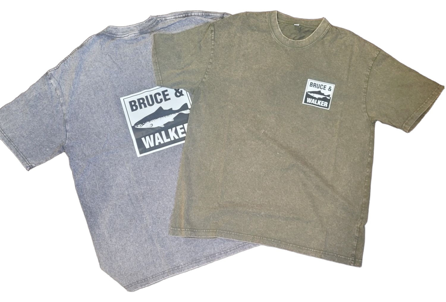 Bruce and Walker acid-wash t-shirts in grey and olive